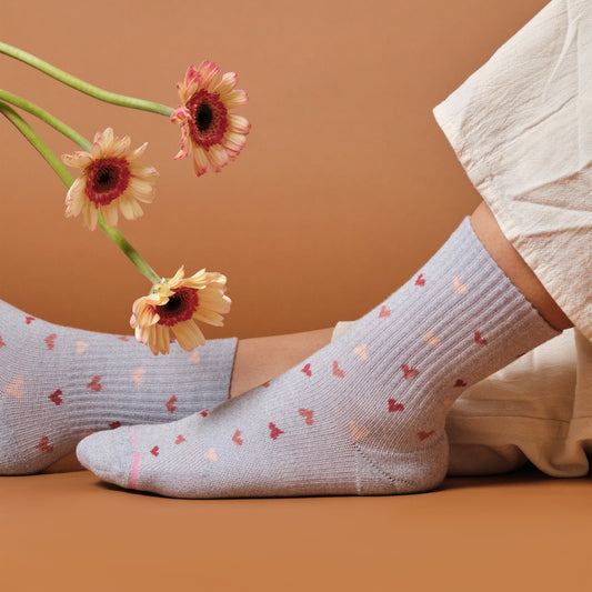 Dr. Motion Mini Hearts Ribbed - Mid-Crew Compression Socks For Women
